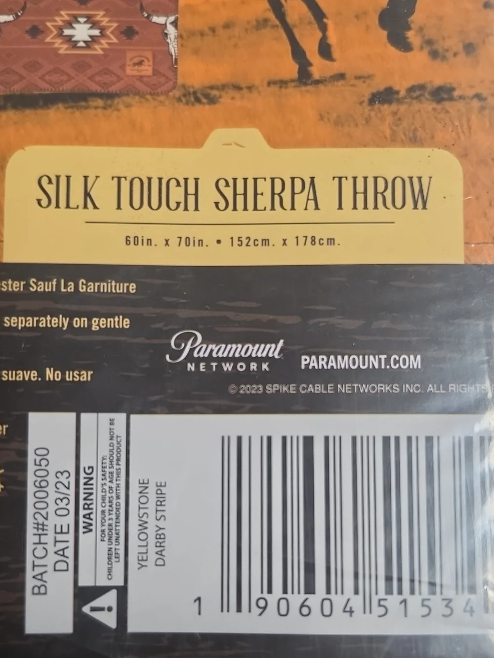Yellowstone Silk Touch Sherpa Throw - Rust Darby Stripe Cow Skull Brand 60x70